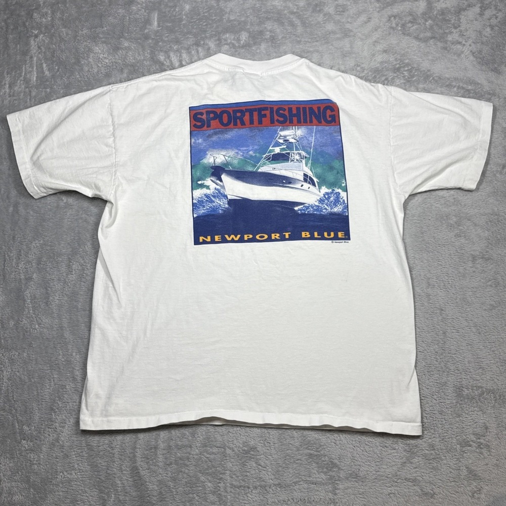 Vintage Newport Blue Shirt Men XXL White Sportfishing Boating Fishing USA